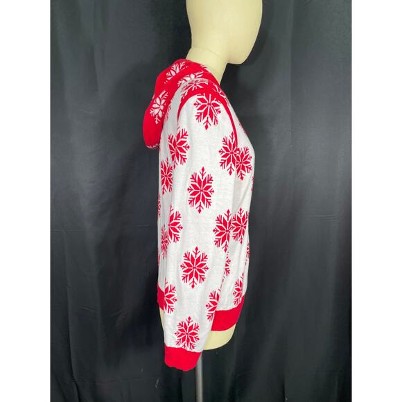 Reversable Holiday Sweater Hoodie, Red & White Snowflakes, Zip Up Ugly Christmas - Picture 5 of 10
